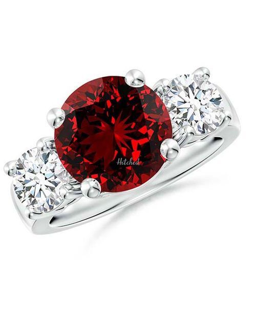 Lab-Grown Classic Ruby and Lab Diamond Three Stone Engagement Ring, Angara