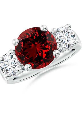 Lab-Grown Classic Ruby and Lab Diamond Three Stone Engagement Ring, Angara