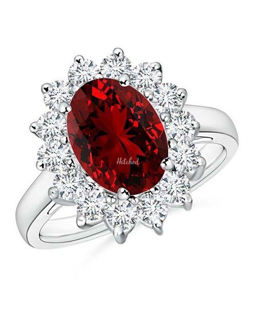 Lab-Grown Princess Diana Inspired Ruby Ring with Lab Diamond Halo, Angara