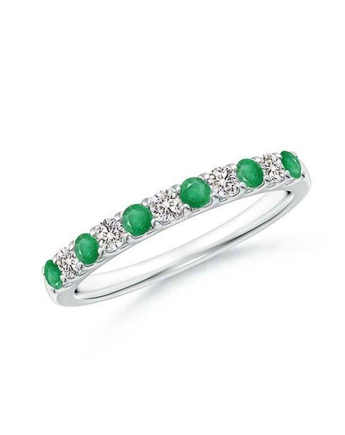 Shared Prong Emerald and Diamond Half Eternity Ring, Angara