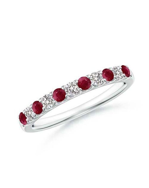 Shared Prong Ruby and Diamond Half Eternity Ring, Angara