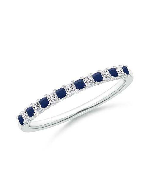 Blue Sapphire and Diamond Semi Eternity Classic Wedding Ring, Angara