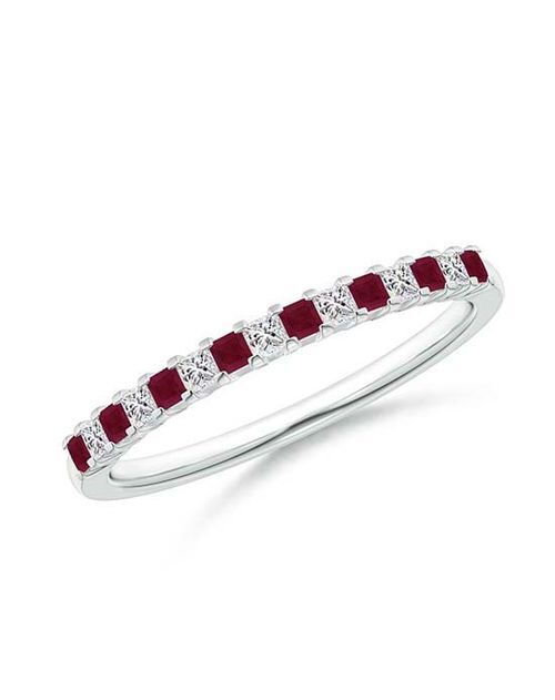 Square Ruby and Princess Diamond Semi Eternity Classic Wedding Ring, Angara