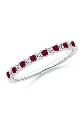 Square Ruby and Princess Diamond Semi Eternity Classic Wedding Ring, Angara