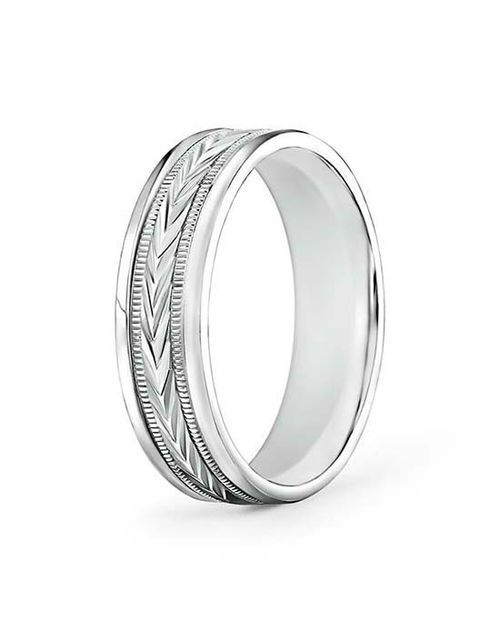 Comfort Fit Arrow Pattern Men's Milgrain Wedding Band, Angara