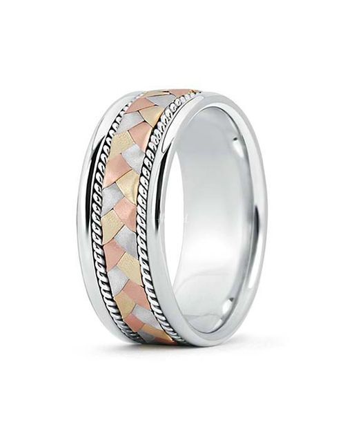 Men's Braided Rope Three Tone Wedding Band, Angara