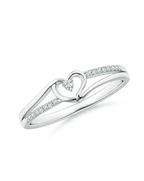 Round Diamond Split Shank Heart Promise Ring, Angara