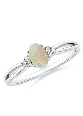 Solitaire Oval Opal Split Shank Ring with Trio Diamonds, Angara