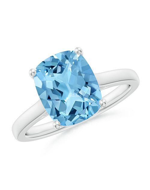 Classic Cushion Swiss Blue Topaz Solitaire Ring with Hidden Accents, Angara