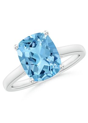 Classic Cushion Swiss Blue Topaz Solitaire Ring with Hidden Accents, Angara