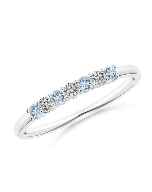 Half Eternity Seven Stone Aquamarine and Diamond Wedding Ring, Angara