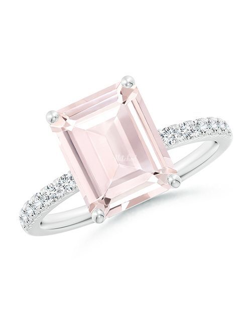 Emerald-Cut Morganite Engagement Ring with Diamonds, Angara