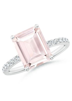 Emerald-Cut Morganite Engagement Ring with Diamonds, Angara