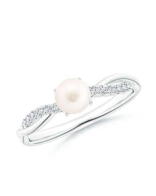 Freshwater Pearl Twist Shank Ring with Diamonds, Angara