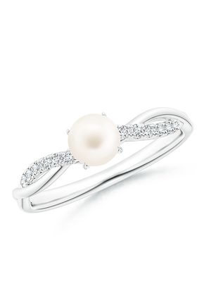 Freshwater Pearl Twist Shank Ring with Diamonds, Angara