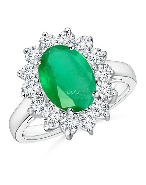 Princess Diana Inspired Emerald Ring with Diamond Halo, Angara