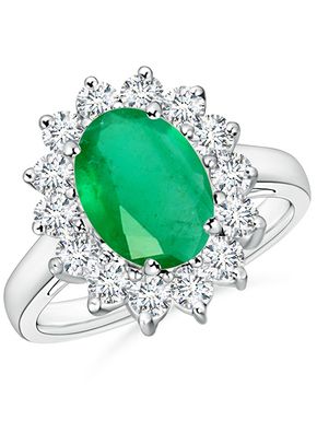 Princess Diana Inspired Emerald Ring with Diamond Halo, Angara