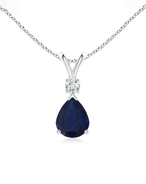 Blue Sapphire Teardrop Pendant with Diamond, Angara