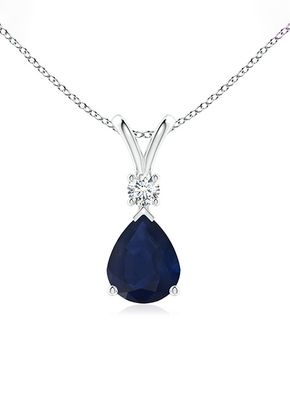 Blue Sapphire Teardrop Pendant with Diamond, Angara