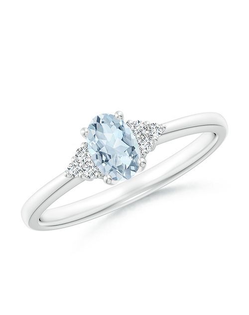 Solitaire Oval Aquamarine and Diamond Promise Ring, Angara