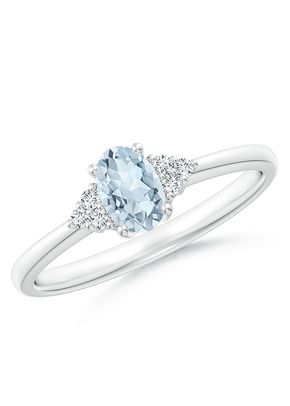 Solitaire Oval Aquamarine and Diamond Promise Ring, Angara