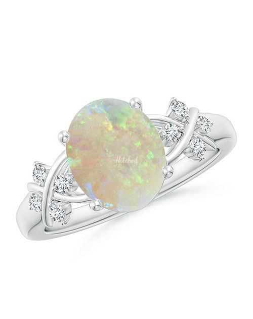 Solitaire Oval Opal Criss Cross Ring with Diamonds, Angara