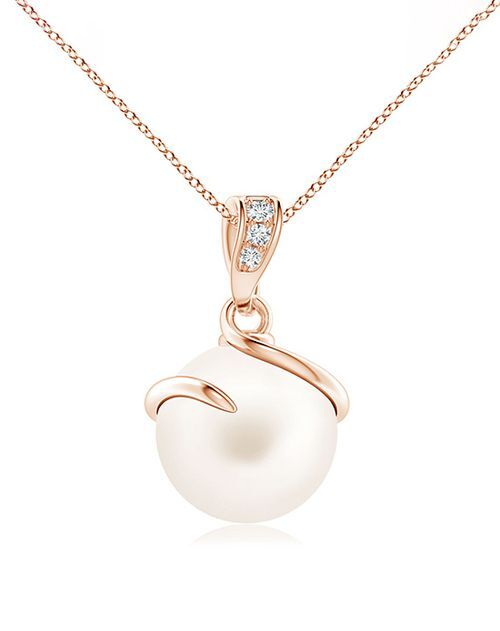 Freshwater Pearl Spiral Pendant with Diamonds, Angara