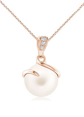 Freshwater Pearl Spiral Pendant with Diamonds, Angara