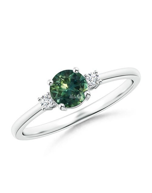 Prong-Set Round 3 Stone Teal Montana Sapphire and Diamond Ring, Angara