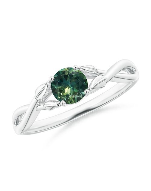 Nature Inspired Teal Montana Sapphire Ring with Leaf Motifs, Angara