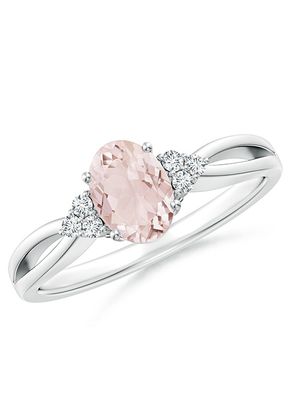 Solitaire Oval Morganite Split Shank Ring with Trio Diamonds, Angara