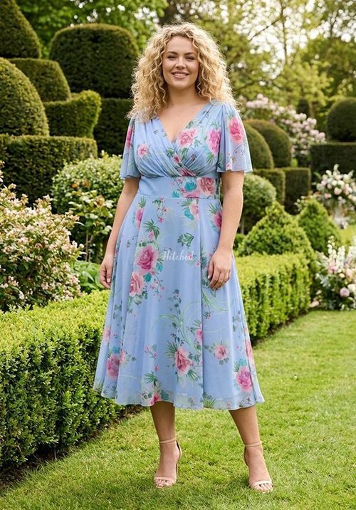 Victoria Blue Pink Angel Sleeve Mesh Long Midi Dress, Scarlett & Jo