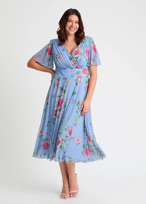 Victoria Blue Pink Angel Sleeve Mesh Long Midi Dress, Scarlett & Jo