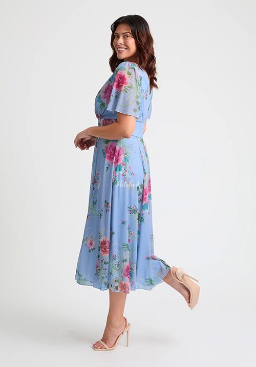 Victoria Blue Pink Angel Sleeve Mesh Long Midi Dress, Scarlett & Jo