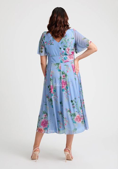 Victoria Blue Pink Angel Sleeve Mesh Long Midi Dress, Scarlett & Jo