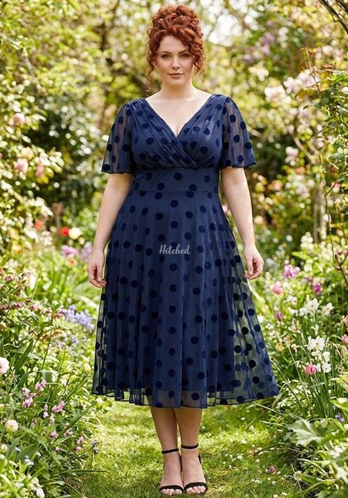 Victoria Dark Navy Velvet Flock Angel Sleeve Mesh Long Midi Dress, Scarlett & Jo