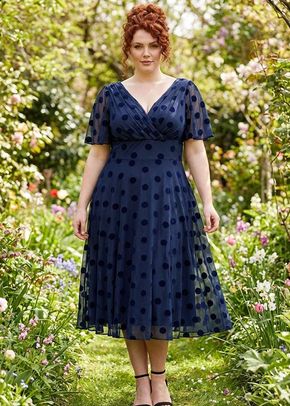 Victoria Dark Navy Velvet Flock Angel Sleeve Mesh Long Midi Dress, Scarlett & Jo