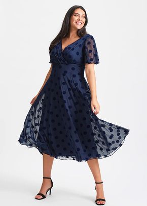 Victoria Dark Navy Velvet Flock Angel Sleeve Mesh Long Midi Dress, Scarlett & Jo