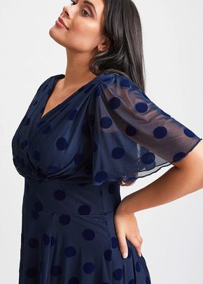 Victoria Dark Navy Velvet Flock Angel Sleeve Mesh Long Midi Dress, Scarlett & Jo