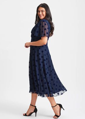 Victoria Dark Navy Velvet Flock Angel Sleeve Mesh Long Midi Dress, Scarlett & Jo