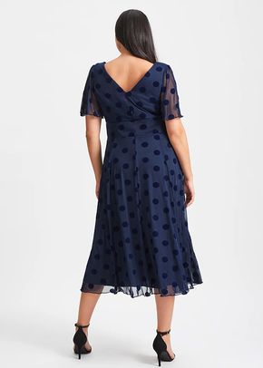 Victoria Dark Navy Velvet Flock Angel Sleeve Mesh Long Midi Dress, Scarlett & Jo