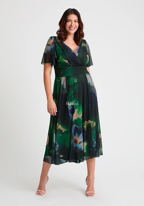 Victoria Green Blue Angel Sleeve Mesh Long Midi Dress, Scarlett & Jo