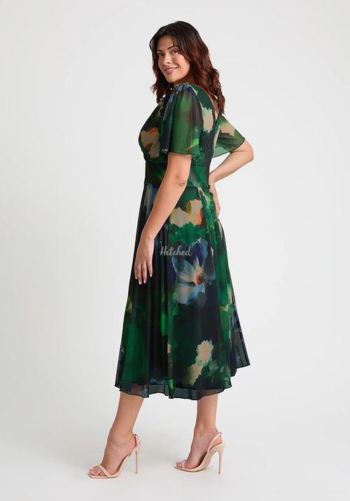 Victoria Green Blue Angel Sleeve Mesh Long Midi Dress, Scarlett & Jo