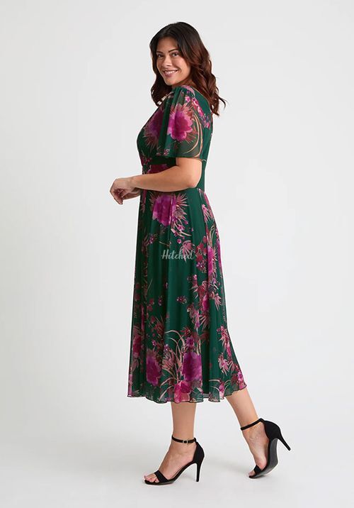 Victoria Green Pink Angel Sleeve Mesh Long Midi Dress, Scarlett & Jo
