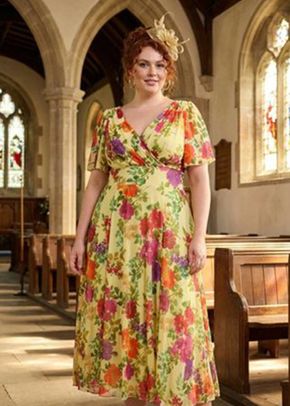 Victoria Lemon Multi Angel Sleeve Mesh Long Midi Dress, Scarlett & Jo