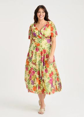 Victoria Lemon Multi Angel Sleeve Mesh Long Midi Dress, Scarlett & Jo