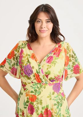 Victoria Lemon Multi Angel Sleeve Mesh Long Midi Dress, Scarlett & Jo