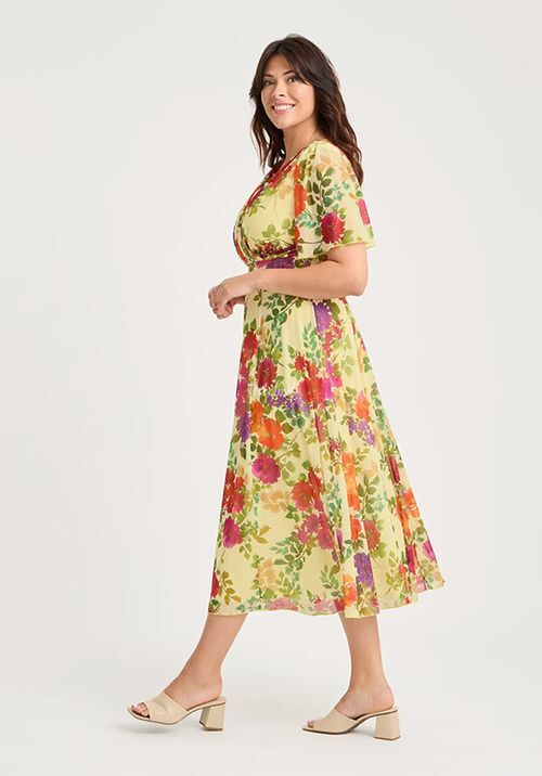 Victoria Lemon Multi Angel Sleeve Mesh Long Midi Dress, Scarlett & Jo