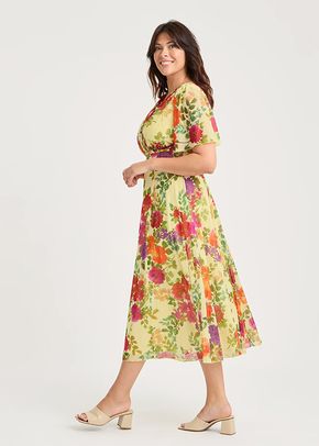 Victoria Lemon Multi Angel Sleeve Mesh Long Midi Dress, Scarlett & Jo