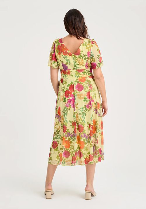 Victoria Lemon Multi Angel Sleeve Mesh Long Midi Dress, Scarlett & Jo